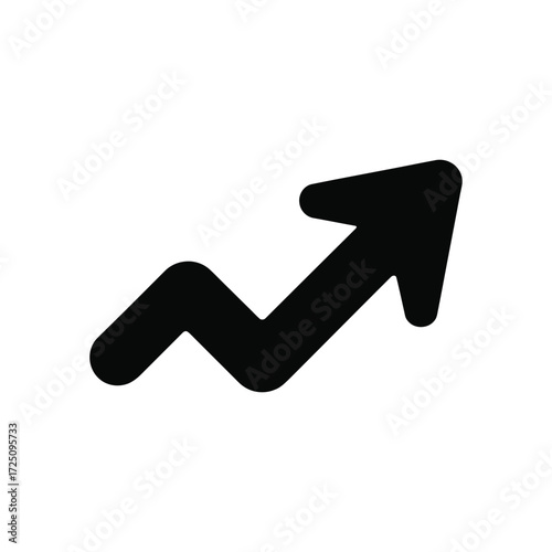Black Upward Arrow with Fluctuating Line, White Background Illustration Icon