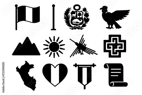 Peruvian icons: national symbols in bold black design