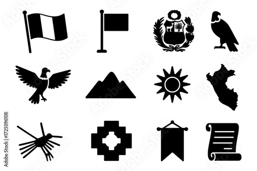 Peruvian icons collection: silhouette symbols of culture and heritage