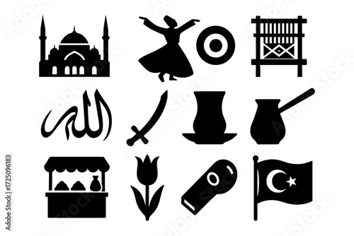 Turkish culture icons: intricate silhouettes of heritage and tradition
