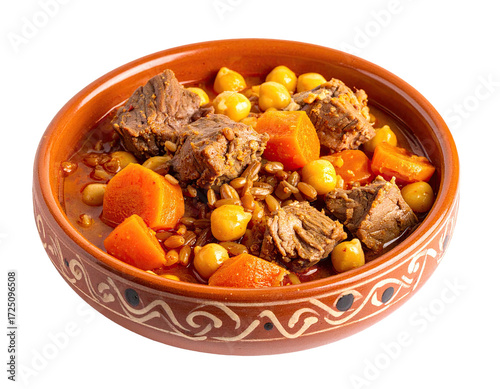 Wallpaper Mural Hearty stew in a rustic bowl, featuring chunks of meat, chickpeas, carrots, and grains Torontodigital.ca