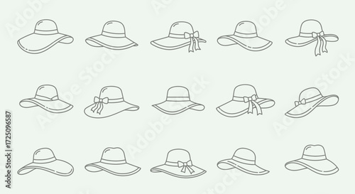 Stylish Wide-Brim Hats Collection, Fashion Accessories, Elegant Outfits, Graphic Design, Minimalist Style, Top View, Trendy Concepts