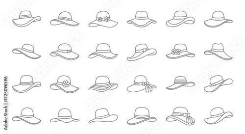 Stylish Women's Sun Hats Collection for Summer Events, Outdoor Fashion, Lifestyle Illustrations, Trendy Accessories