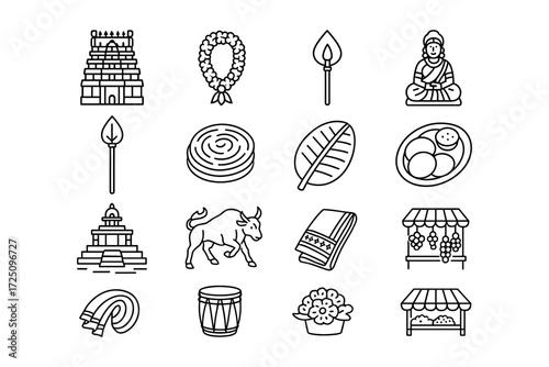 Traditional indian culture and heritage elements in linear style