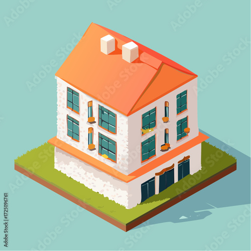 Colorful Isometric House Cheerful Architecture with Unique Design,Building concept