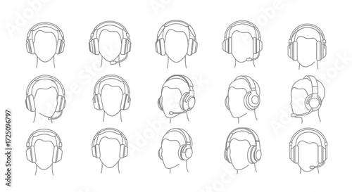 Illustrating Headphone Designs, Various Styles, Digital Art, Modern Environment, Multiple Perspectives