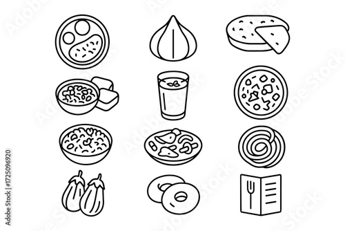 Simple line art: iconic indian food doodles