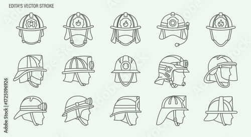 Various Helmet Designs in Vector Format, Industrial Background, Illustration Style
