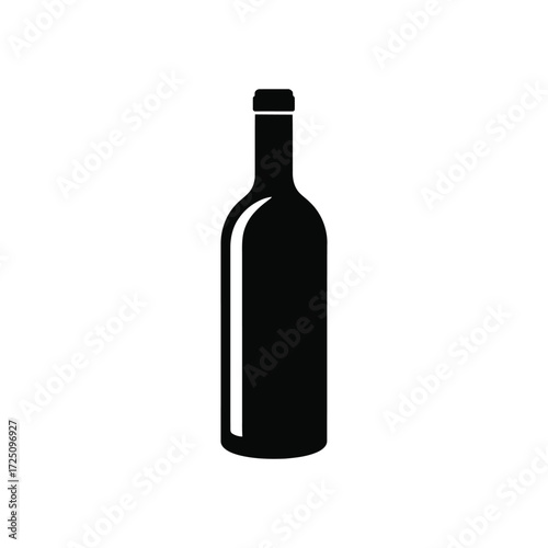Black Wine Bottle Icon Minimalist Design, White Background for Web and Print Use