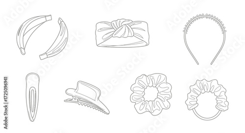 Fashion Accessories, Hair Clips and Headbands, Studio, Illustration, Minimalist Style, Top View, Creative Design