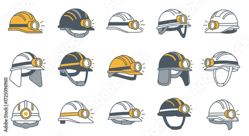 Mining Helmets Display, Industrial Environment, Illustration, Safety Awareness