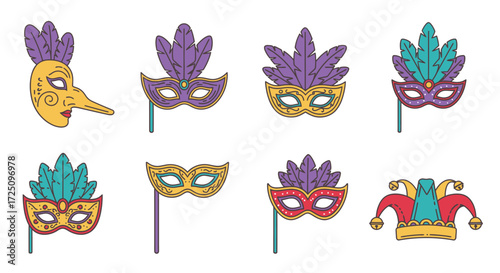 A Collection of Mardi Gras Masks in Vibrant Designs