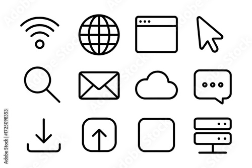 Minimalist technology line icons set for web, communication, and networking designs