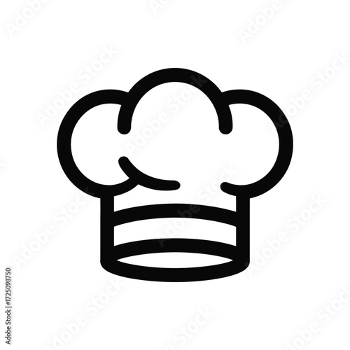 Chef's Hat Icon, Black Outline on White Background, Culinary Symbol Design