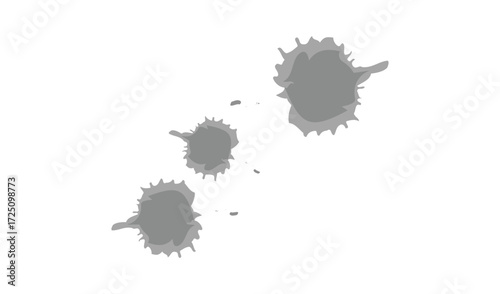 Three gray ink splatters on a white background abstract texture