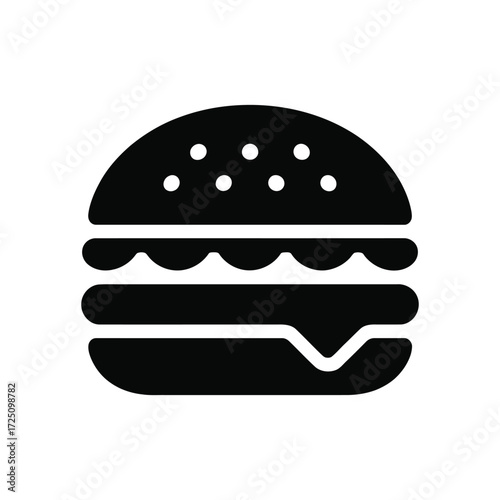 Delicious Burger Icon With Sesame Seed Bun, Meat Patty And Melting Cheese Illustration