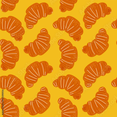 Seamless pattern with croissants, French pastry bakery background vector illustration.