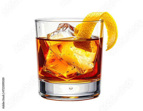 Wallpaper Mural A glass of amber cocktail with ice and orange zest Torontodigital.ca