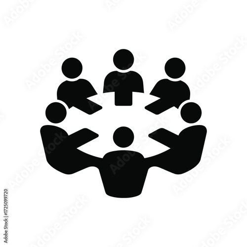 Group Meeting Icon People Sitting Around Table in Discussion, Illustration