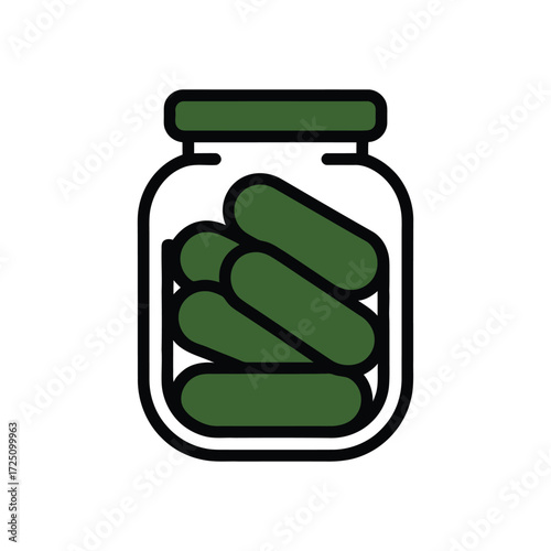 Icon Jar of Pickled Cucumbers Illustration on White Background with Green Lid
