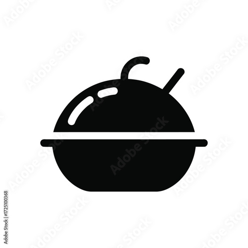 Icon of Domed Serving Dish with Spoon on White Background