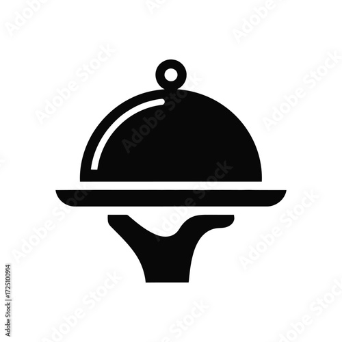 Icon Showing A Restaurant Food Cloche On A Stand, White Background