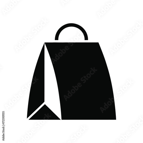 Isolated Black Shopping Bag Icon with Cut Corner Detail on White Background