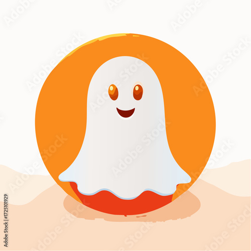 Adorable and friendly ghost character with a gentle glowing effect, a whimsical spirit for Halloween, isolated on a vibrant pumpkin-orange background