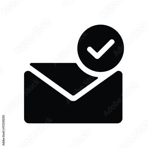Received Email Confirmation Icon Message Envelope with Check Mark on White