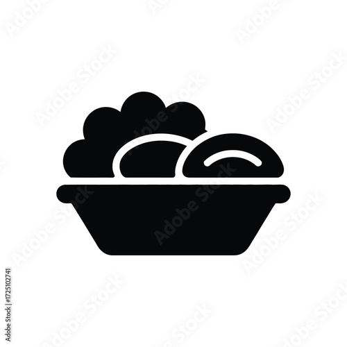 Silhouette Icon Of Washing Bowl With Soapy Water And Clothes On White Background