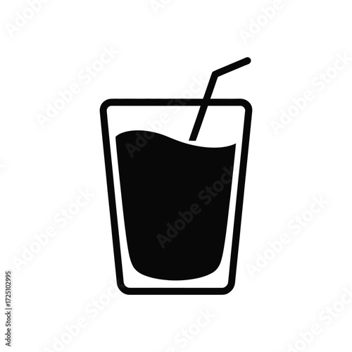 Simple Black and White Icon of a Glass with a Drinking Straw