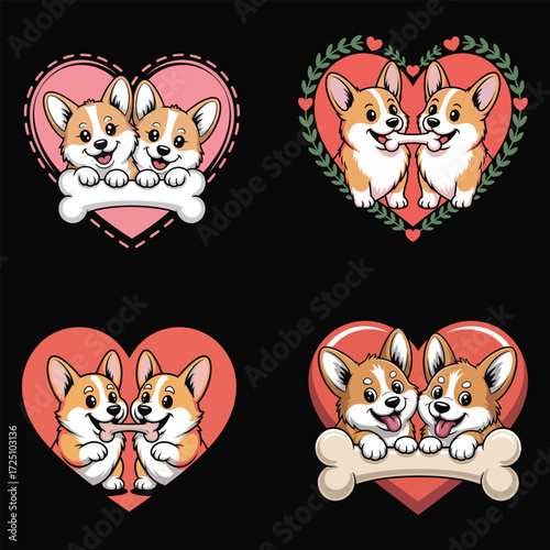Cute corgi dogs in heart shapes puppy