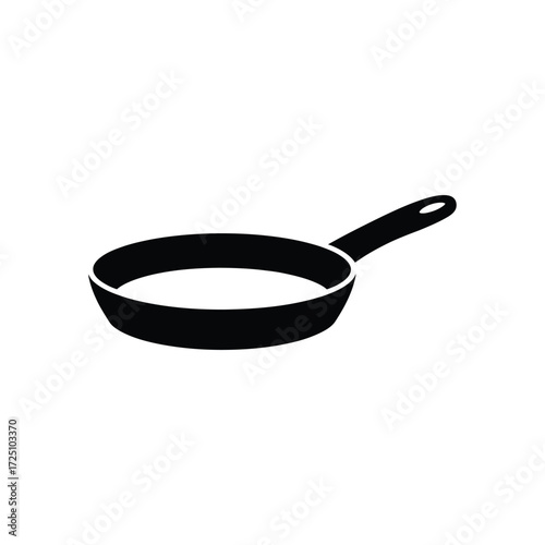 Simple Black Frying Pan Icon Isolated on White Background for Cookware Design