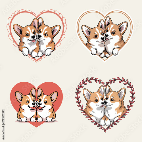 Corgi couple hearts dogs puppies