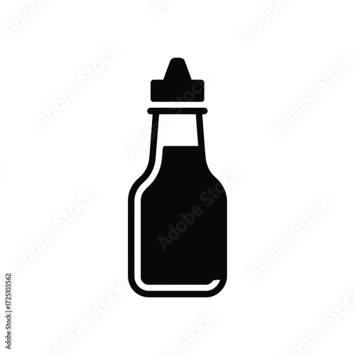 Simple Black Sauce Bottle Icon With Spout Cap On White Background