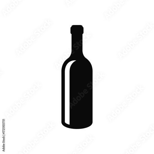 Simple Black Wine Bottle Icon Illustration On White Background For Design Use