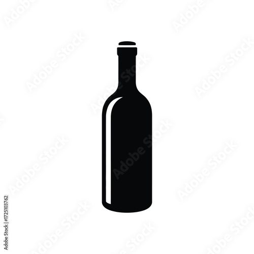 Simple Black Wine Bottle Icon on White Background for Design Projects