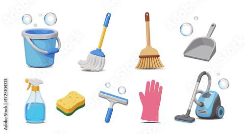 Cleaning tools icons set for home cleaning service Modern vector design Isolated on white background