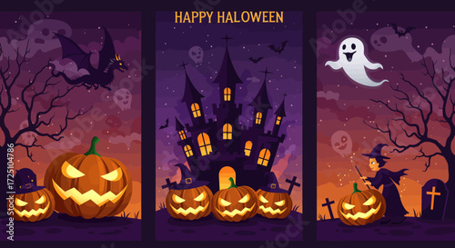 halloween background with pumpkin and bats