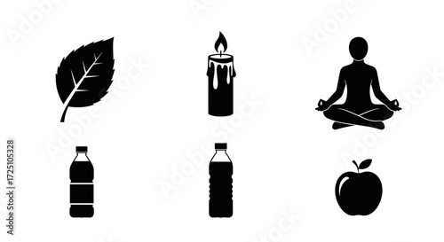 Black and white icons representing healthy lifestyle choices