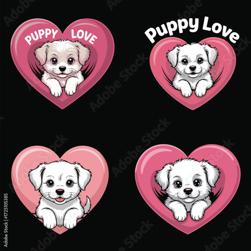 Adorable white puppies in pink hearts puppy animal