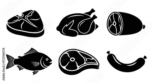 Assortment of meat and fish icons