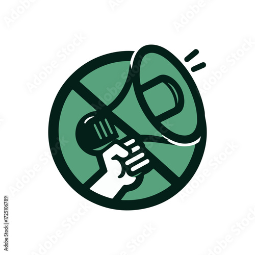 A hand gripping a microphone inside a prohibition symbol, symbolizing silence or restriction