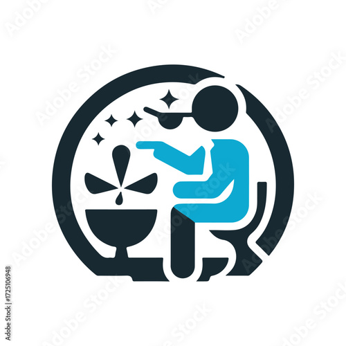 A humorous illustration of a person sitting on a toilet, creating a splash effect with magical sparkles in a whimsical setting