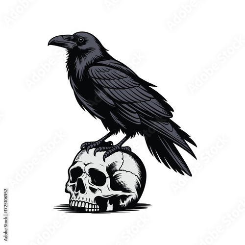 Dark Fantasy Raven on Skull Tattoo Artwork