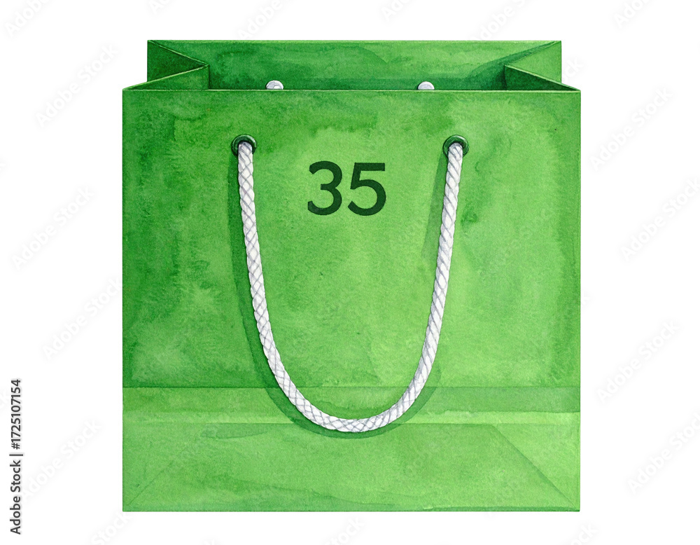 custom made wallpaper toronto digitalA vibrant green shopping bag with white handles. Number 35 is visible inside