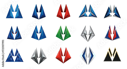 Set of origami paper folded in the shape of a stylized letter 