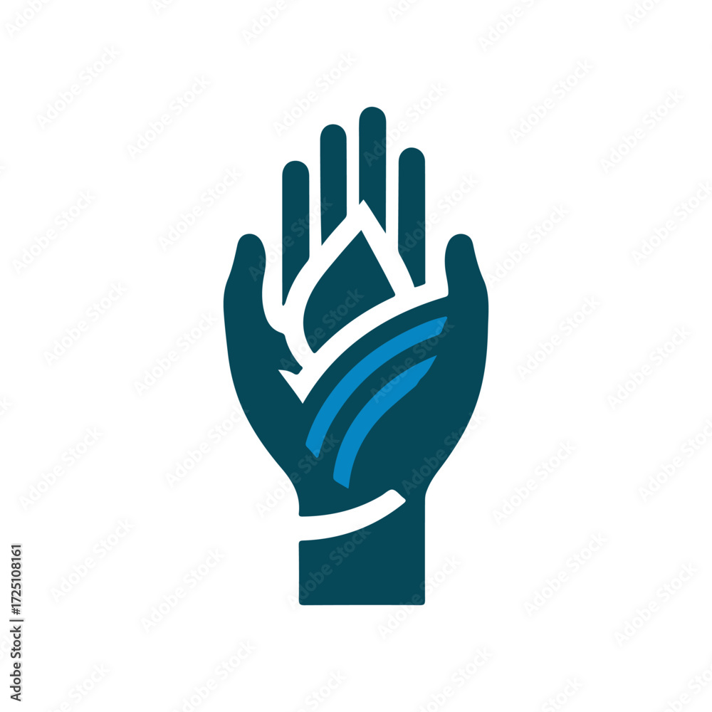 Obraz premium A stylized hand cradling a water droplet, symbolizing care for the environment and sustainability