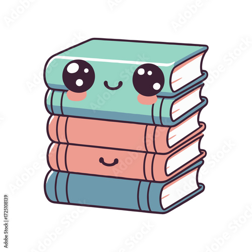 A cheerful stack of colorful cartoon books with smiling faces, perfect for educational themes