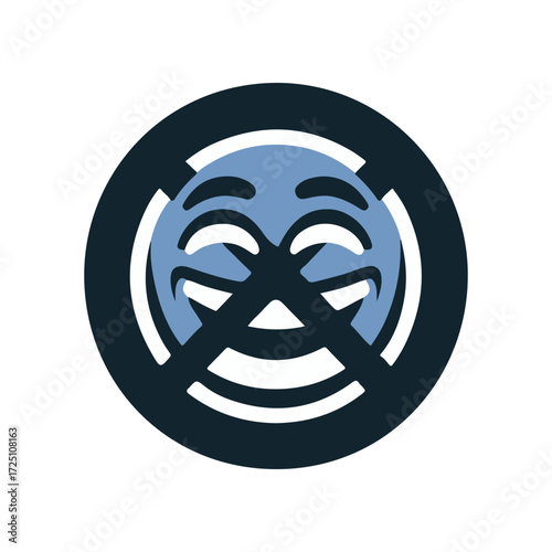 A stylized graphic depicting a smiling face crossed out, symbolizing prohibition or restriction